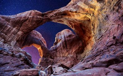 Arch, nature, rocky mountains, night