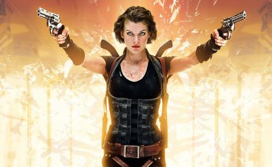Resident Evil, 2002 movie, Milla Jovovich, actress, gun