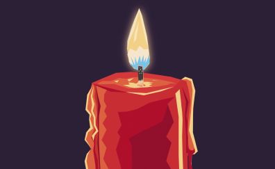 Candle, red candle, flame, digital art