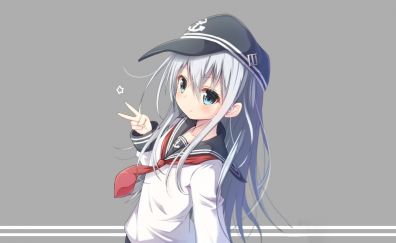 Hibiki, kancolle, white hair, school uniform