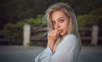 Fingers in mouth, blonde, stare, girl model