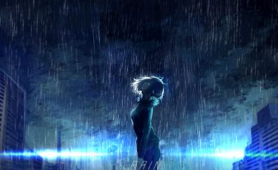 Anime girl in rain