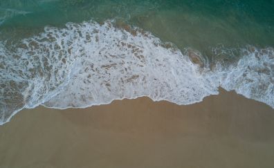Soft sea waves, foam, beach, sand, aerial view