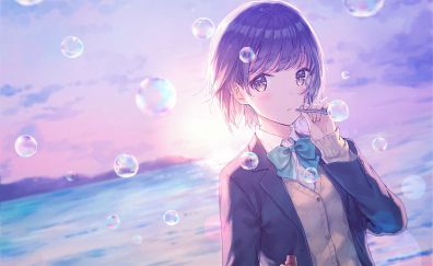 Original, anime girl, outdoor, bubbles