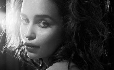 Monochrome, celebrity, English beauty, Emilia Clarke