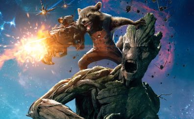Groot and rocket raccoon, guardians of the galaxy, superhero, 5k