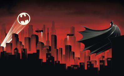 Batman, the animated series, red world, cityscape, silhouette