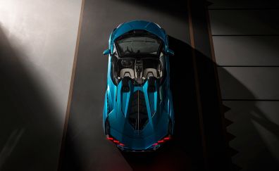 Top view, blue Lamborghini Sián, 2020