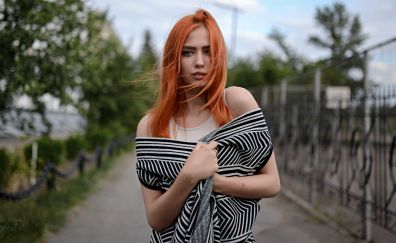 Red head, hair on face, beautiful, girl model