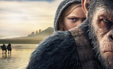 Caesar, War for the Planet of the Apes, movie, monkey, girl
