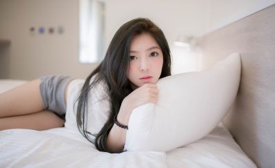 Bed, Asian model, cute