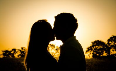 Kiss, couple, love, sunset