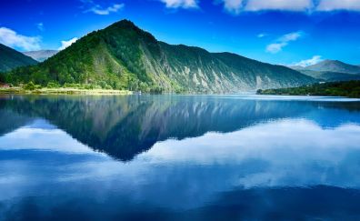Mountains, lake, reflections, nature