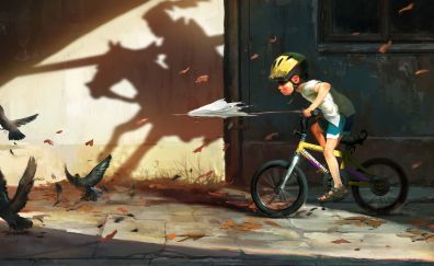 Bike ride, kid's dream, artwork