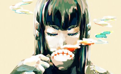 Drinking tea, anime girl, Satsuki Kiryūin, Kill la Kill, art