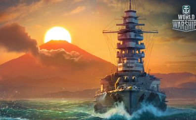 World of Warships, sunset, sea, online game