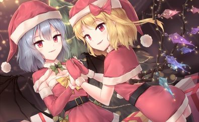 Flandre scarlet, remilia scarlet, anime girls, christmas, 2017