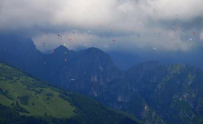 Mountains, paragliding, sports, sky