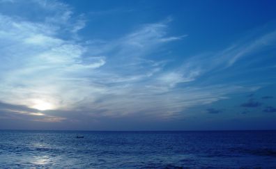 Blue sea, sea, blue sky, sunset