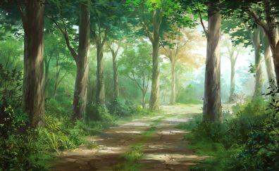 Anime, original, road, forest