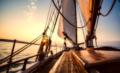 Sailing boat, ship, sunset