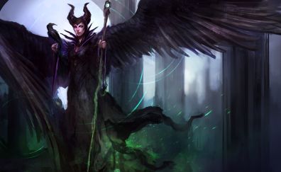 Maleficent, 2014 movie, witch, raven, wings, art