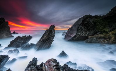 Rocks, coast, sunset, nature