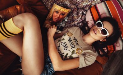 Lying down, girl model, sunglasses