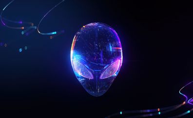 Alien head, neon glow, digital art