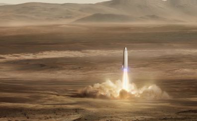 Spacex, mars mission, big rocket, launch, landscape, 4k