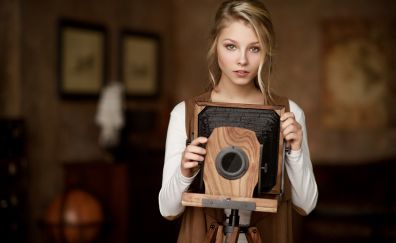 Photography, vintage camera, girl model
