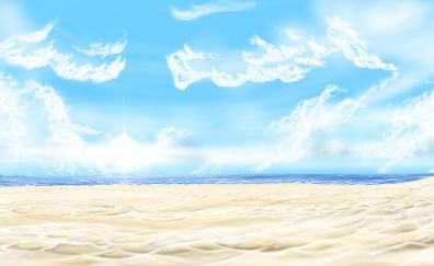 Clouds, sky, sea, anime, 5k