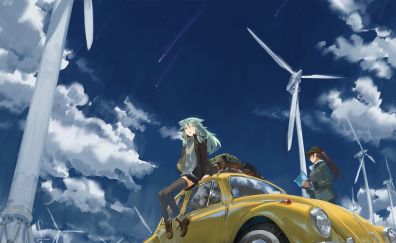 Hatsune miku ,anime girls, windmill, outdoor, art