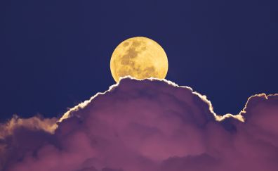 Supermoon, clouds, night, moon, 4k