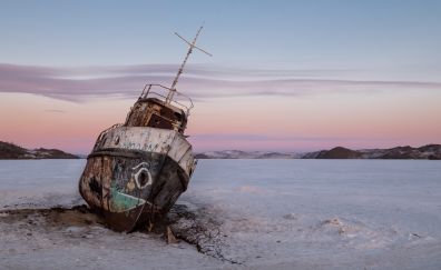 sunset, Old, wreck, ship, landscape