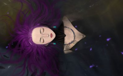 Original, anime, sleeping, half submerged in water