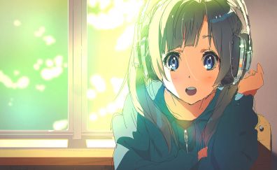 Cute, anime girl, listening songs, original
