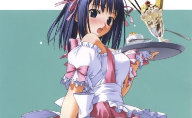 Hot anime girl, maid, food