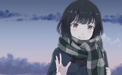 Cute, original, anime girl, winter, scarf