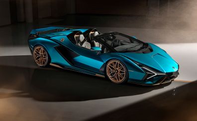 Blue sportcar, Lamborghini Sián, 2020