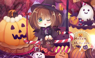 Cute, little witch, 2017,  anime girl, halloween