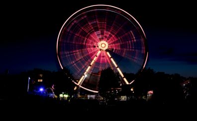 Ferris wheel, amusement park, night, dark, 5k