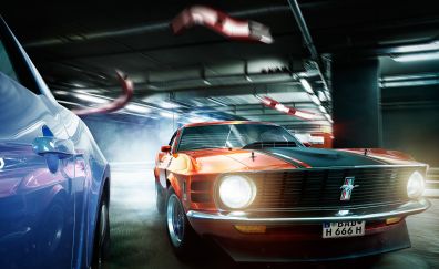 Ford Mustang, muscle car, headlight
