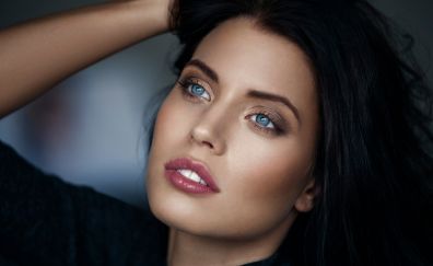 Face, girl model, beautiful blue eyes