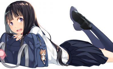 Original, anime girl, lying down, her purse