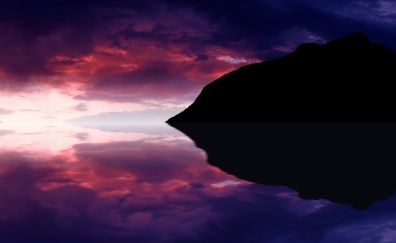 Reflections, lake, mountains, sunset, sky