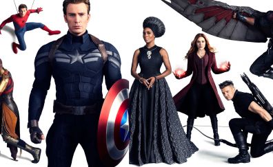 Avengers: Infinity War, captain america, nick fury, hawkeye, doctor strange, falcon, wanda, maximoff, spider man, 4k
