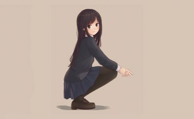 Cute anime girl, sitting, long hair, original
