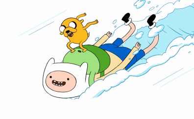 Adventure time, cartoon, fun time, Finn, jack, skiing