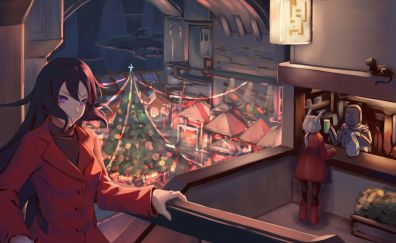 Christmas, anime girls, shopping, holiday